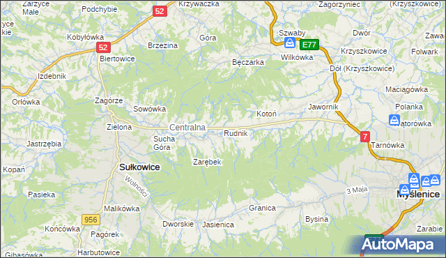 mapa Rudnik gmina Sułkowice, Rudnik gmina Sułkowice na mapie Targeo
