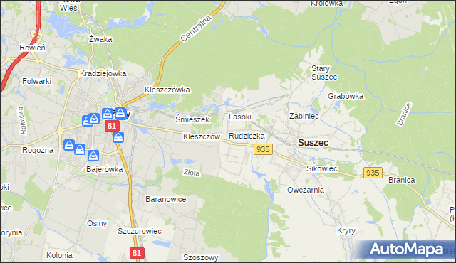 mapa Rudziczka gmina Suszec, Rudziczka gmina Suszec na mapie Targeo