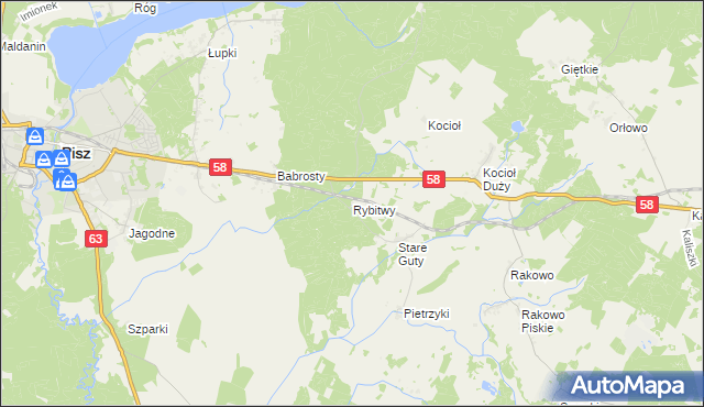 mapa Rybitwy gmina Pisz, Rybitwy gmina Pisz na mapie Targeo