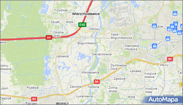 mapa Sieciechowice gmina Wierzchosławice, Sieciechowice gmina Wierzchosławice na mapie Targeo