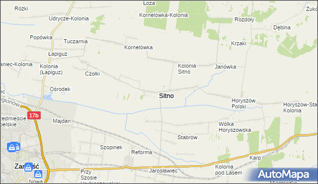 mapa Sitno powiat zamojski, Sitno powiat zamojski na mapie Targeo