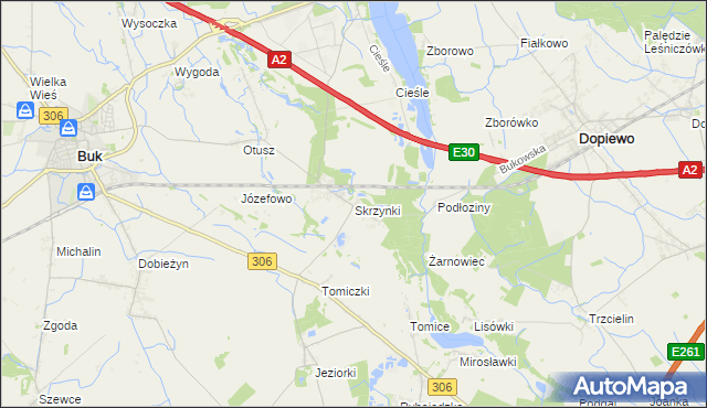 mapa Skrzynki gmina Stęszew, Skrzynki gmina Stęszew na mapie Targeo