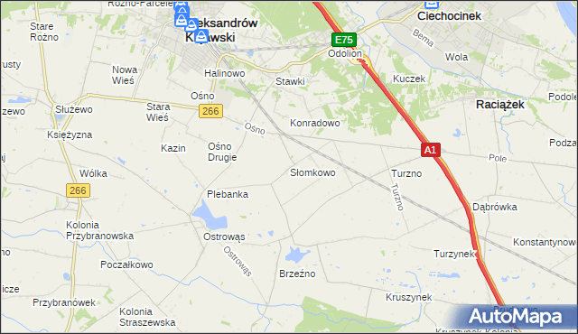 mapa Słomkowo gmina Aleksandrów Kujawski, Słomkowo gmina Aleksandrów Kujawski na mapie Targeo