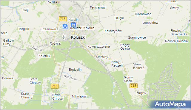 mapa Słotwiny gmina Koluszki, Słotwiny gmina Koluszki na mapie Targeo