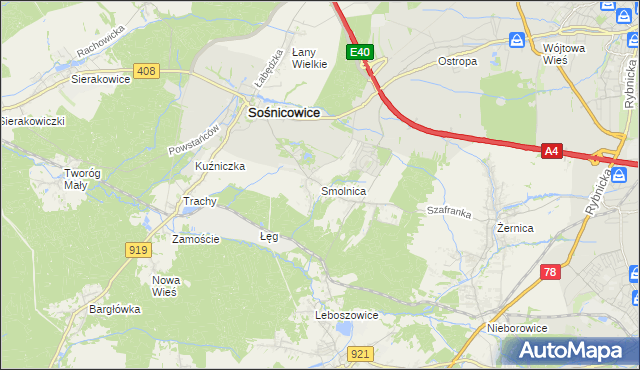 mapa Smolnica gmina Sośnicowice, Smolnica gmina Sośnicowice na mapie Targeo
