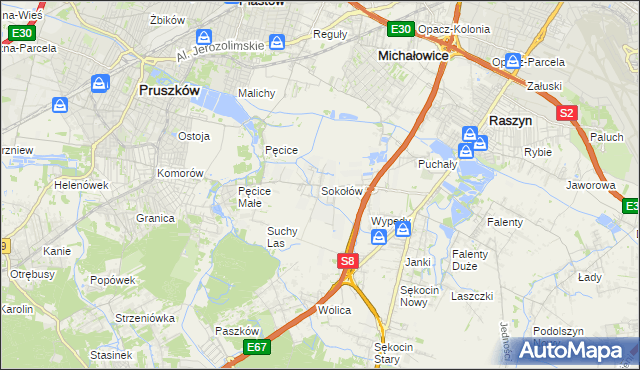 mapa Sokołów gmina Michałowice, Sokołów gmina Michałowice na mapie Targeo