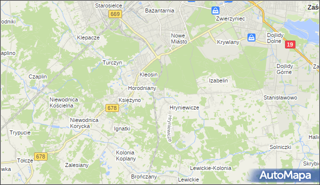 mapa Śródlesie gmina Juchnowiec Kościelny, Śródlesie gmina Juchnowiec Kościelny na mapie Targeo