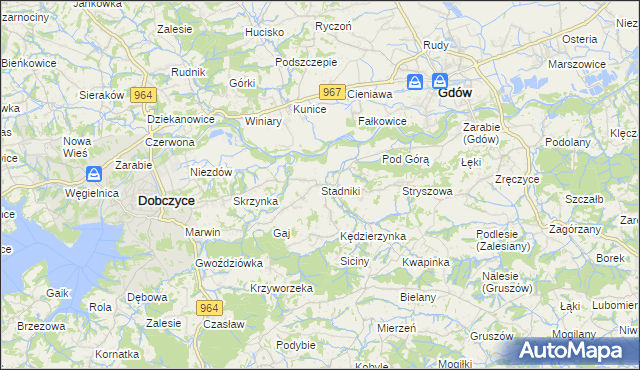 mapa Stadniki gmina Dobczyce, Stadniki gmina Dobczyce na mapie Targeo