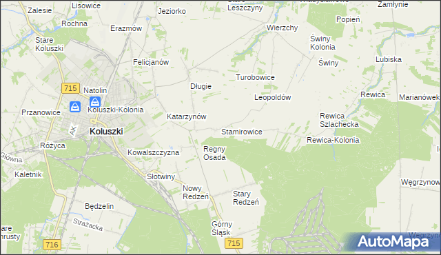 mapa Stamirowice gmina Koluszki, Stamirowice gmina Koluszki na mapie Targeo