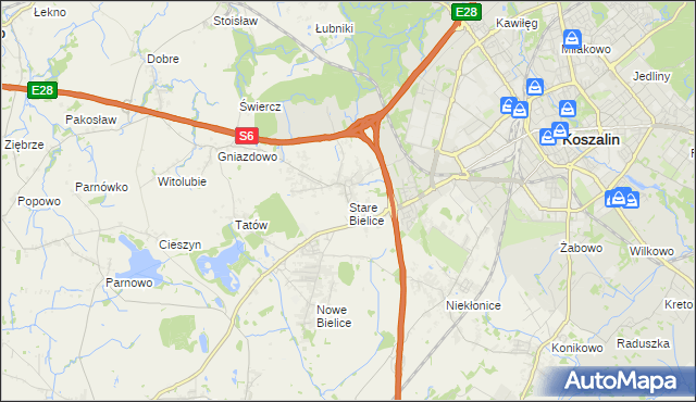 mapa Stare Bielice gmina Biesiekierz, Stare Bielice gmina Biesiekierz na mapie Targeo