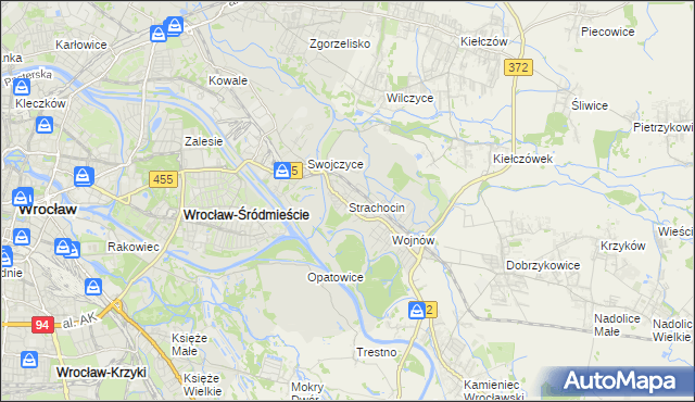 mapa Strachocin gmina Wrocław, Strachocin gmina Wrocław na mapie Targeo