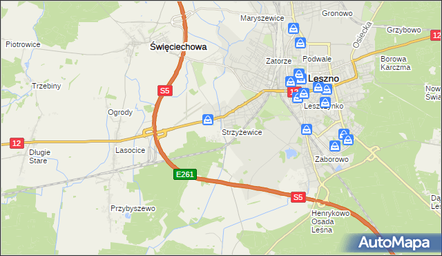 mapa Strzyżewice gmina Święciechowa, Strzyżewice gmina Święciechowa na mapie Targeo