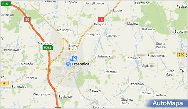 mapa Sulisławice gmina Trzebnica, Sulisławice gmina Trzebnica na mapie Targeo