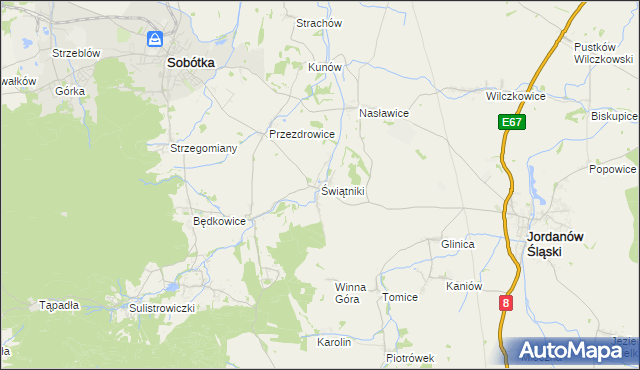 mapa Świątniki gmina Sobótka, Świątniki gmina Sobótka na mapie Targeo