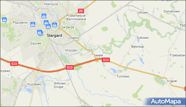 mapa Święte gmina Stargard, Święte gmina Stargard na mapie Targeo