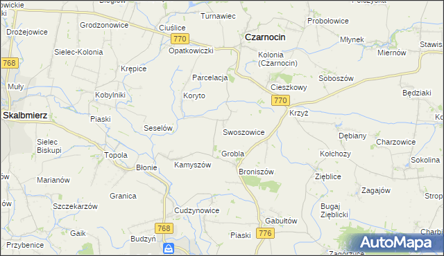 mapa Swoszowice gmina Czarnocin, Swoszowice gmina Czarnocin na mapie Targeo