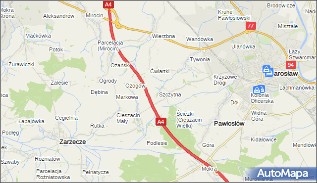 mapa Szczytna gmina Pawłosiów, Szczytna gmina Pawłosiów na mapie Targeo
