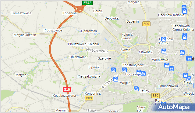 mapa Szerokie gmina Konopnica, Szerokie gmina Konopnica na mapie Targeo