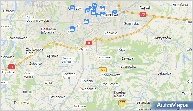 mapa Tarnowiec gmina Tarnów, Tarnowiec gmina Tarnów na mapie Targeo