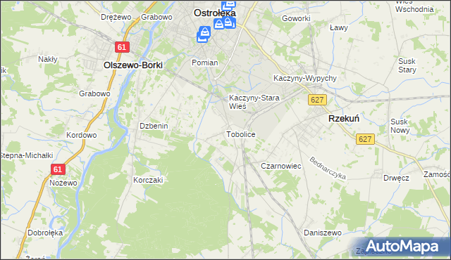 mapa Tobolice gmina Rzekuń, Tobolice gmina Rzekuń na mapie Targeo