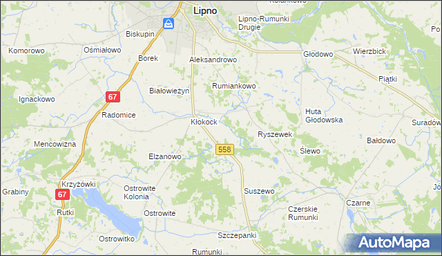 mapa Tomaszewo gmina Lipno, Tomaszewo gmina Lipno na mapie Targeo