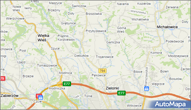 mapa Trojanowice gmina Zielonki, Trojanowice gmina Zielonki na mapie Targeo