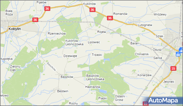 mapa Trzaski gmina Zduny, Trzaski gmina Zduny na mapie Targeo