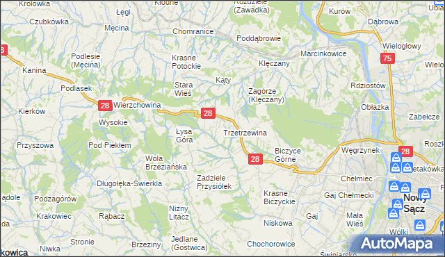 mapa Trzetrzewina, Trzetrzewina na mapie Targeo