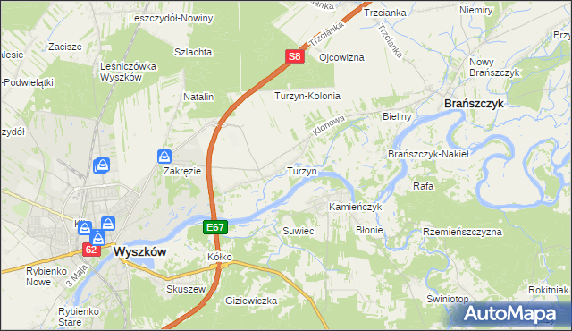 mapa Turzyn gmina Brańszczyk, Turzyn gmina Brańszczyk na mapie Targeo