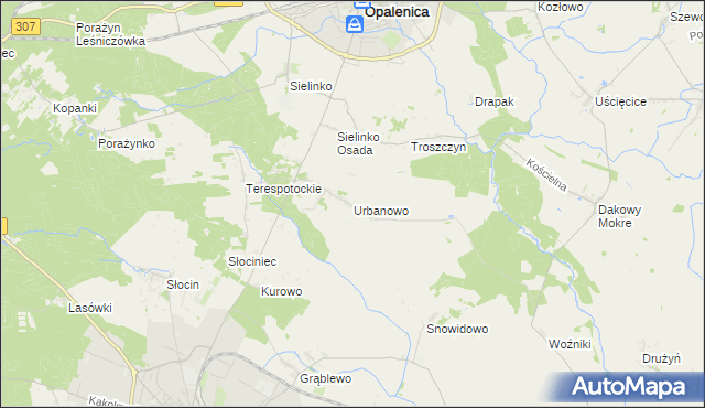 mapa Urbanowo gmina Opalenica, Urbanowo gmina Opalenica na mapie Targeo
