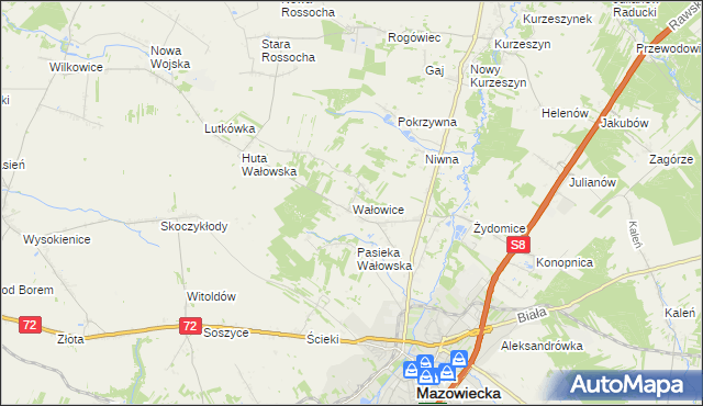 mapa Wałowice gmina Rawa Mazowiecka, Wałowice gmina Rawa Mazowiecka na mapie Targeo