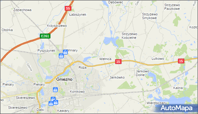 mapa Wełnica gmina Gniezno, Wełnica gmina Gniezno na mapie Targeo