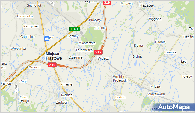 mapa Widacz gmina Miejsce Piastowe, Widacz gmina Miejsce Piastowe na mapie Targeo