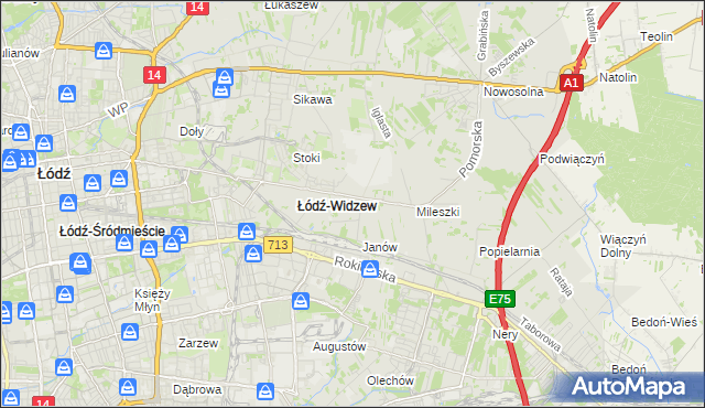 mapa Widzew, Widzew na mapie Targeo