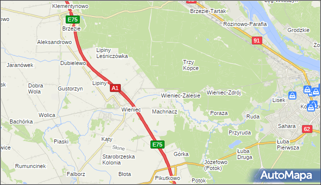 mapa Wieniec-Zalesie, Wieniec-Zalesie na mapie Targeo