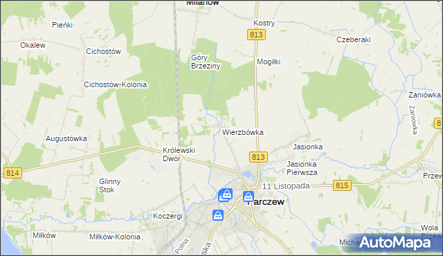 mapa Wierzbówka gmina Parczew, Wierzbówka gmina Parczew na mapie Targeo
