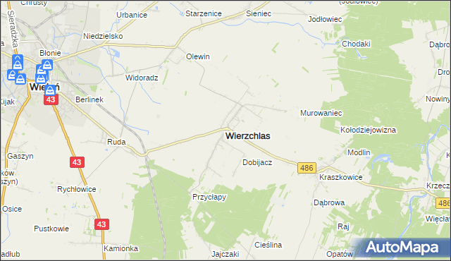 mapa Wierzchlas powiat wieluński, Wierzchlas powiat wieluński na mapie Targeo