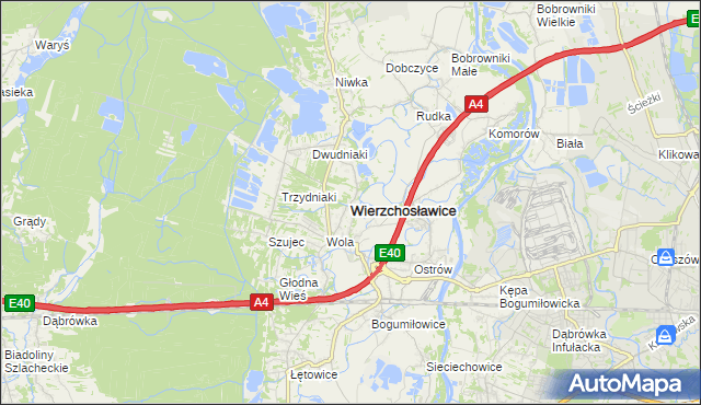 mapa Wierzchosławice powiat tarnowski, Wierzchosławice powiat tarnowski na mapie Targeo