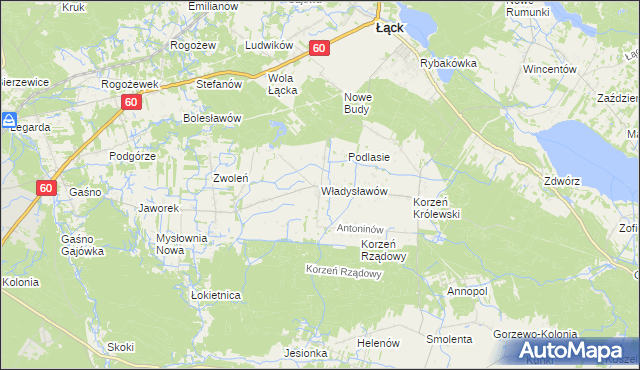mapa Władysławów gmina Łąck, Władysławów gmina Łąck na mapie Targeo