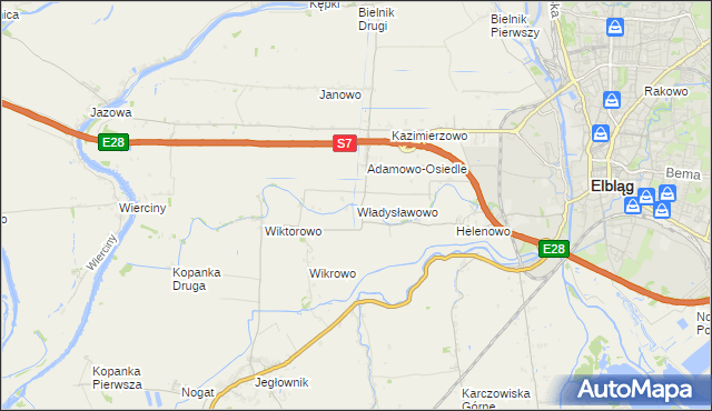 mapa Władysławowo gmina Elbląg, Władysławowo gmina Elbląg na mapie Targeo