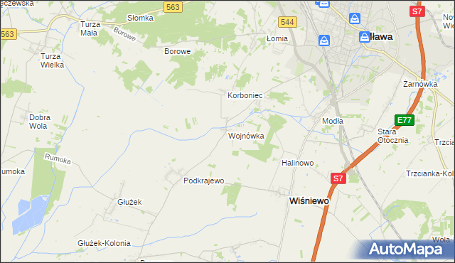 mapa Wojnówka gmina Wiśniewo, Wojnówka gmina Wiśniewo na mapie Targeo