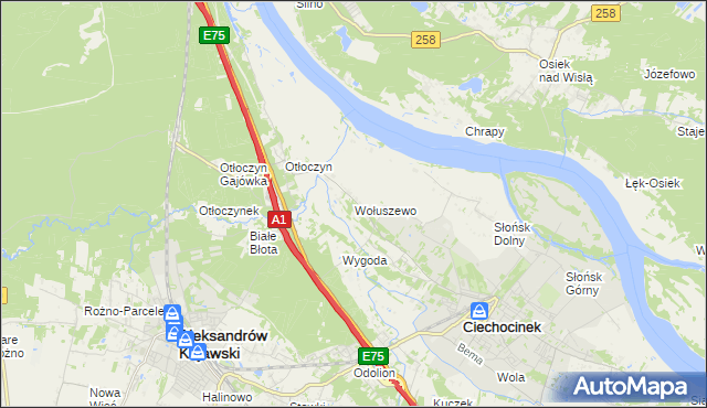 mapa Wołuszewo, Wołuszewo na mapie Targeo