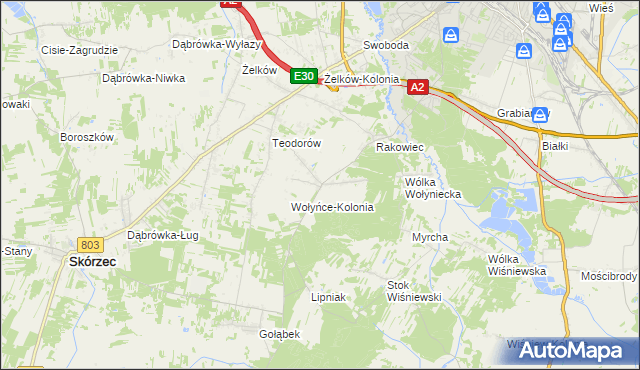mapa Wołyńce gmina Siedlce, Wołyńce gmina Siedlce na mapie Targeo