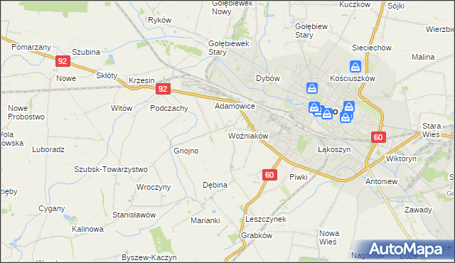 mapa Woźniaków, Woźniaków na mapie Targeo