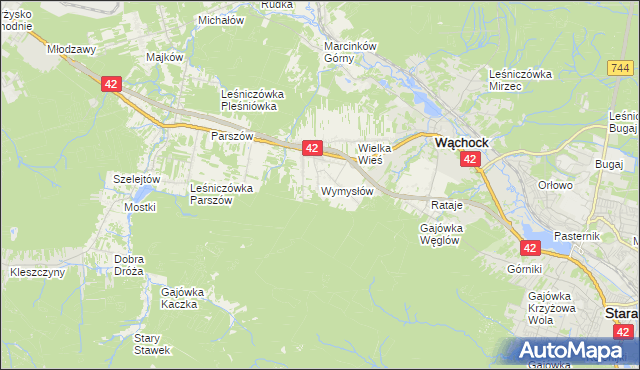 mapa Wymysłów gmina Wąchock, Wymysłów gmina Wąchock na mapie Targeo