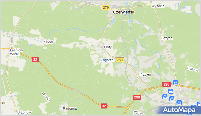 mapa Zagórze gmina Czerwieńsk, Zagórze gmina Czerwieńsk na mapie Targeo