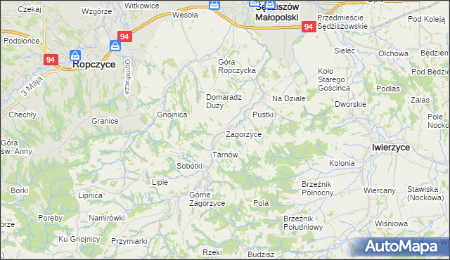 mapa Zagorzyce gmina Sędziszów Małopolski, Zagorzyce gmina Sędziszów Małopolski na mapie Targeo