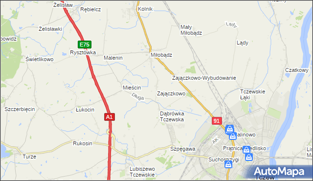 mapa Zajączkowo gmina Tczew, Zajączkowo gmina Tczew na mapie Targeo