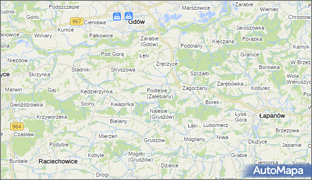 mapa Zalesiany gmina Gdów, Zalesiany gmina Gdów na mapie Targeo