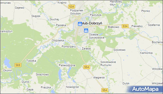 mapa Zaręba gmina Golub-Dobrzyń, Zaręba gmina Golub-Dobrzyń na mapie Targeo